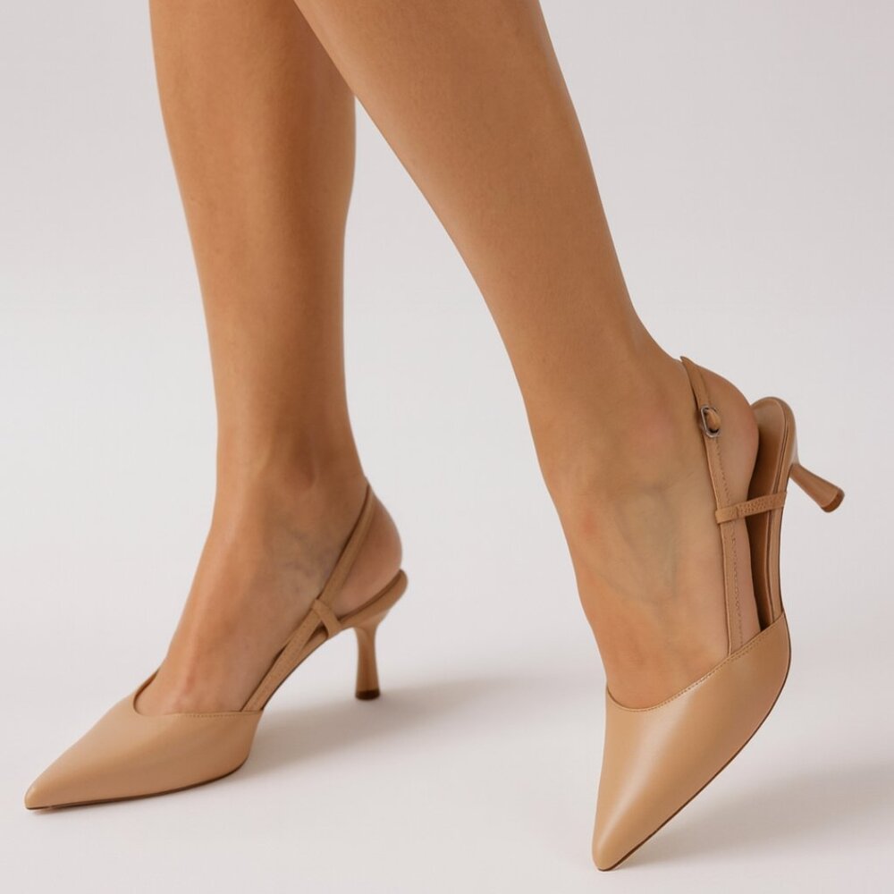 A New Day "Annette" Nude Kitten Heel Slingback Pointed Toe Dress Shoes NWOB